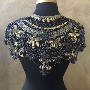 Sequin Beaded Lace Hip Wrap Collar Shoulder Shrug Shawl Applique Peacock Gold