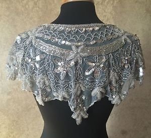 Sequin Beaded Lace Hip Wrap Collar Shoulder Shrug Shawl Applique Silver
