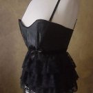 L-Black Victorian Satin & Layered Lace Corset Tank Top Removable Straps