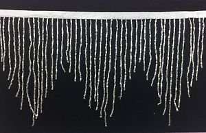 6.5/6" Silver Glass BUGLE Bead Beaded Fringe CHEVRON Lamp Costume Trim by Yard