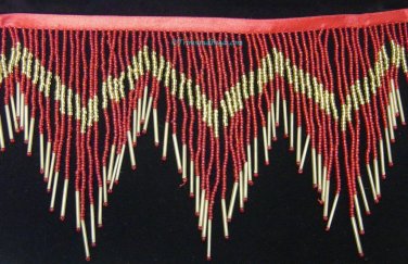 1 Yard 6.5" Red/Gold Glass Seed Bugle Beaded Fringe Chevron Lamp Costume Trim