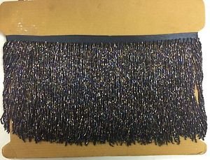 5 Yard Bolt-6" Glass BLACK AB/BUGLE Seed Beaded Fringe Lamp Costume Trim Crafts