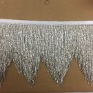 5yd Bolt 6.5" Silver Glass BUGLE Bead Beaded Fringe CHEVRON Lamp Costume