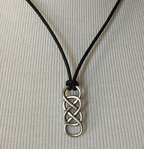 Black Leather Necklace Double Infinity Silver Charm Love Necklace Wedding Gift