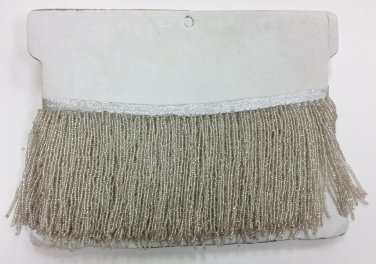 1 Yard 6.5" Silver Glass Seed Bead Beaded Fringe Lamp Lampshade Costume Trim