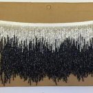 5yd Bolt 6" Black/Silver Glass BUGLE SEED Beaded Fringe Chevron Lamp Costume Trim