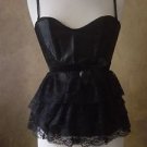 M-Victorian Gothic Black Satin & Layered Lace Corset Top Removable Straps