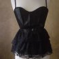 M-Victorian Gothic Black Satin & Layered Lace Corset Tank Top Removable Straps