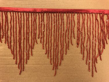 By the Yard 6.5" RED Glass BUGLE Bead Beaded Fringe CHEVRON Lamp Costume