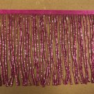 By the Yard-6" Glass FUCHSIA AB PINK BUGLE Seed Bead Beaded Fringe Lamp Costume Trim