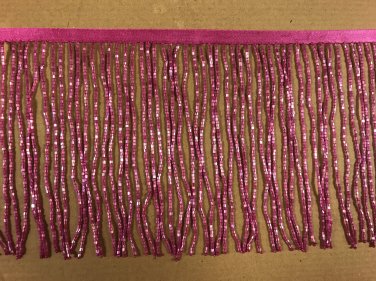 By the Yard-6" Glass FUCHSIA AB PINK BUGLE Seed Bead Beaded Fringe Lamp Costume Trim