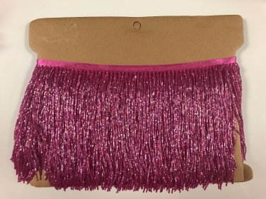 5 yard bolt-6" Glass FUCHSIA AB PINK BUGLE Seed Bead Beaded Fringe Lamp Costume Trim