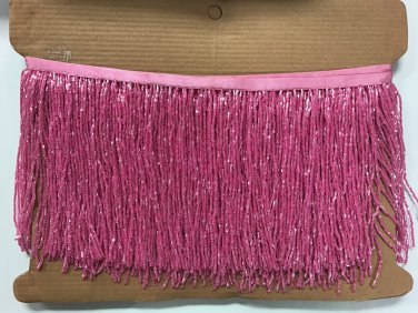 5 yard bolt-6" Glass HOT PINK BUGLE Seed Bead Beaded Fringe Lamp Costume Trim