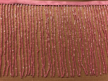 By the yard-6" Glass HOT PINK BUGLE Seed Bead Beaded Fringe Lamp Costume Trim