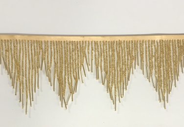 1 Yard 6.5" Gold Glass Seed Bugle Beaded Fringe Chevron Lamp Costume Trim