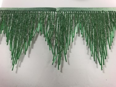 1 Yard 6.5" Green Glass Seed Bugle Beaded Fringe Chevron Lamp Costume Trim
