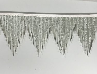 6.5" Silver Glass Seed Bugle Beaded Fringe Chevron Lamp Costume Trim by Yard