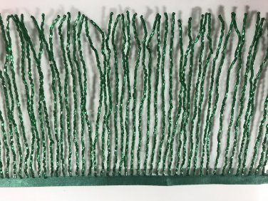 By the yard-6" Glass EMERALD GREEN BUGLE Seed Bead Beaded Fringe Lamp Costume Trim