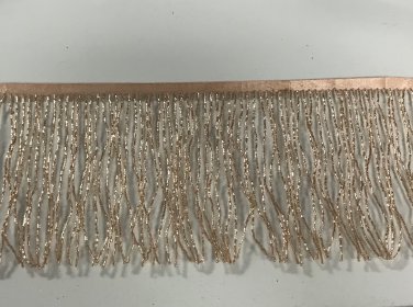 By the yard-6" Glass ROSE GOLD BUGLE Seed Bead Beaded Fringe Lamp Costume Trim