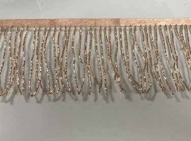 By the yard-4.5/4" Glass ROSE GOLD BUGLE Seed Bead Beaded Fringe Lamp Costume Trim