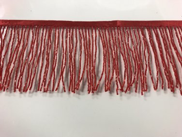 By the yard-4.5/4" Glass RED BUGLE Seed Bead Beaded Fringe Lamp Costume Trim