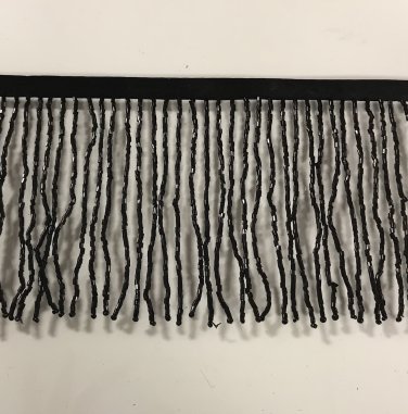 By the yard-4.5/4" Glass BLACK BUGLE Seed Bead Beaded Fringe Lamp Costume Trim