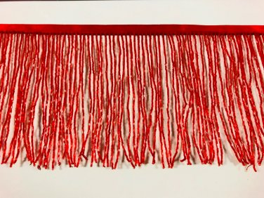By the Yard-6" Glass RED BUGLE Seed Bead Beaded Fringe Lamp Costume Trim