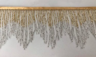 6" Silver/Gold Ombre BUGLE Beaded Fringe Chevron Lamp Costume Trim