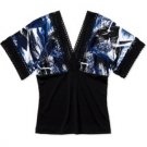 Abstract Black Blue Kimono Top Blouse (S)