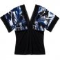 Abstract Black Blue Kimono Top Blouse (S)