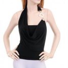 Black Layered Halter Cowl Neck Clubbing Top (S)