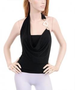 Black Layered Halter Cowl Neck Clubbing Top (S)