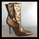 Bronze Copper Midcalf Military Gold Button High Heel Ankle Boots (6)