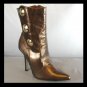 Bronze Copper Midcalf Military Gold Button High Heel Ankle Boots (6)