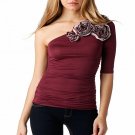 Mandee Triple Rose One Shoulder Top Blouse Shirt