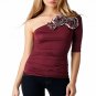 Mandee Triple Rose One Shoulder Top Blouse Shirt