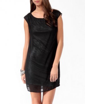 F21 Forever 21 Black Silver Layered Metallic Shift Dress S