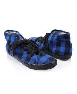 F21 Forever 21 Blue Black Plaid Gingham High Top Sneakers 7