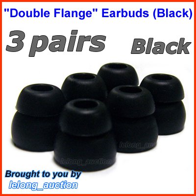 Double Flange Ear Buds Tips Cushions for Ultimate Ears UE 100 200 200vi 300 300vi 350 350vi @Black