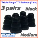 Medium Replacement Triple Flange Ear Buds Tips Cushions for Shure In-Ear Earphones Headphones @Black