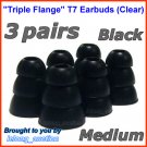 Medium Replacement Triple Flange Ear Buds Tips Cushion for Westone In-Ear Earphones Headphone @Black