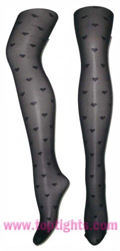 Black Heart Pattern Sheer Opaque Tights Pantyhose Sexy