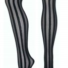 Black Sheer Opaque Vertical Stripe Striped Stockings