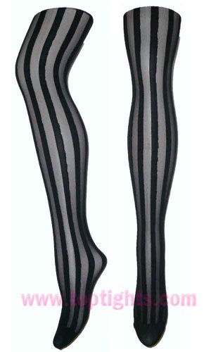 Black Sheer Opaque Vertical Stripe Striped Stockings