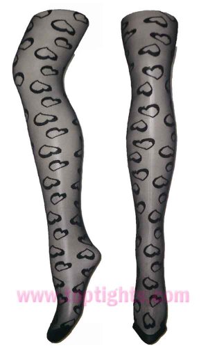 Blakc All Over Heart Pattern Sheer Opaque Tights Fashion Stockings