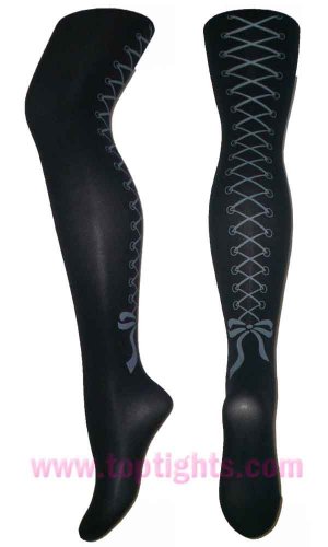 Lace Up Bow Patterned Printed Tights Stockings Pantyhose Emo Punk Gothic