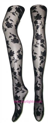 Rose Pattern Sheer Tights Fashion Lingerie Floral Hosiery Pantyhose
