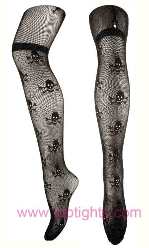 Skull Pattern Mock Suspeder Lace Tights Ladies Fishnet Stockings Women Hosiery Accessories