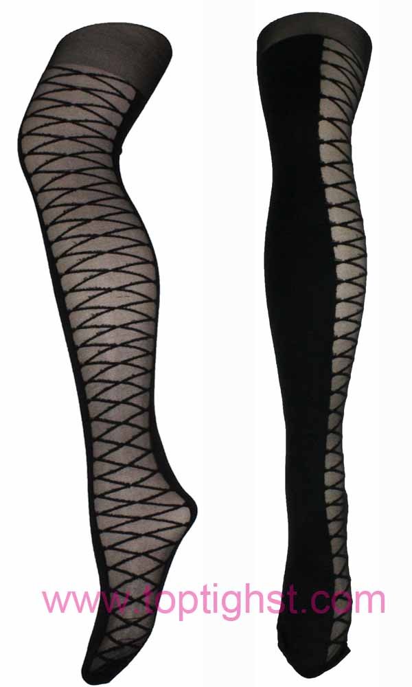 Ladies Sheer Side Criss Cross Patterned Fashion Tights Christams ...