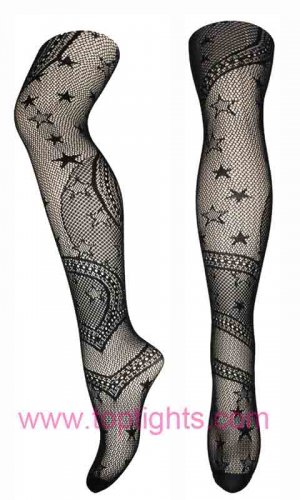 Black Muti-star Pattern Lace Fishnet Tights Stockings Vintage Women Hosiery